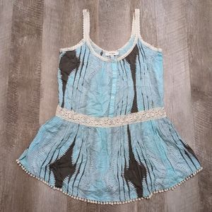 Umgee Turquoise Sleeveless Top Pom pom hemline